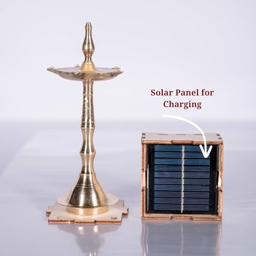 SolarBasket Brass Akhand Solar Diya for Puja,Temple,Home Decoration 5 Bati(Vat) Battery Operated Light Samai Gifting Diva for Pooja,LED Wicks Jyoti Aarti Deepak (Pack of 1), Golden - Image 4