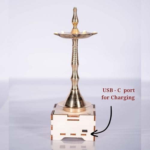 SolarBasket Brass Akhand Solar Diya for Puja,Temple,Home Decoration 5 Bati(Vat) Battery Operated Light Samai Gifting Diva for Pooja,LED Wicks Jyoti Aarti Deepak (Pack of 1), Golden - Image 5