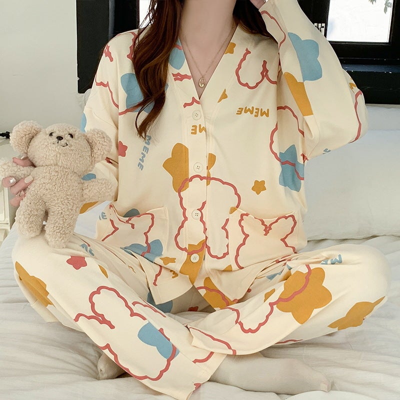 Spring and Autumn girls kimono pajamas long-sleeved trousers girls cardigan home wear cute cartoon cotton pajamasKimono suit: M65374 Kimono suit: M65374 