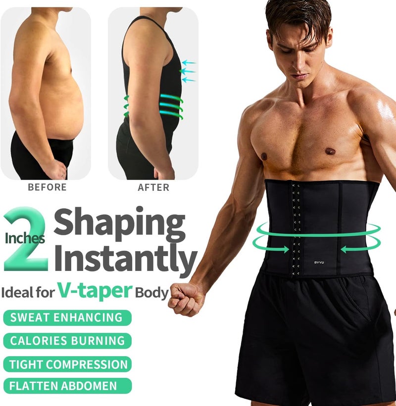 BVVU Waist Trainer for Men Waist Trimmer Tummy Control Sauna Sweat Belt Stomach Wrap Lower Belly Fat Back Support - Image 2