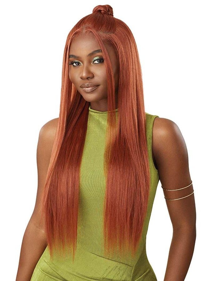 Outre 6X5 Pre-Cut Lace Closure Wig - Human Hair Blend - Sleek Yaki 30" (OFF BLACK 1B) - Image 5