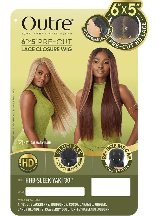 Outre 6X5 Pre-Cut Lace Closure Wig - Human Hair Blend - Sleek Yaki 30" (OFF BLACK 1B) - Image 2