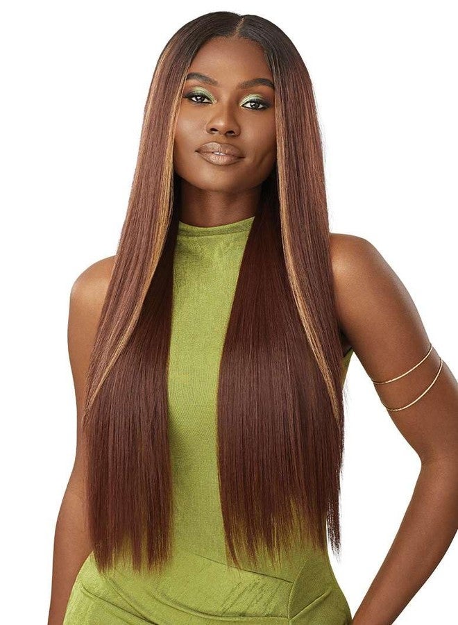 Outre 6X5 Pre-Cut Lace Closure Wig - Human Hair Blend - Sleek Yaki 30" (OFF BLACK 1B) - Image 3