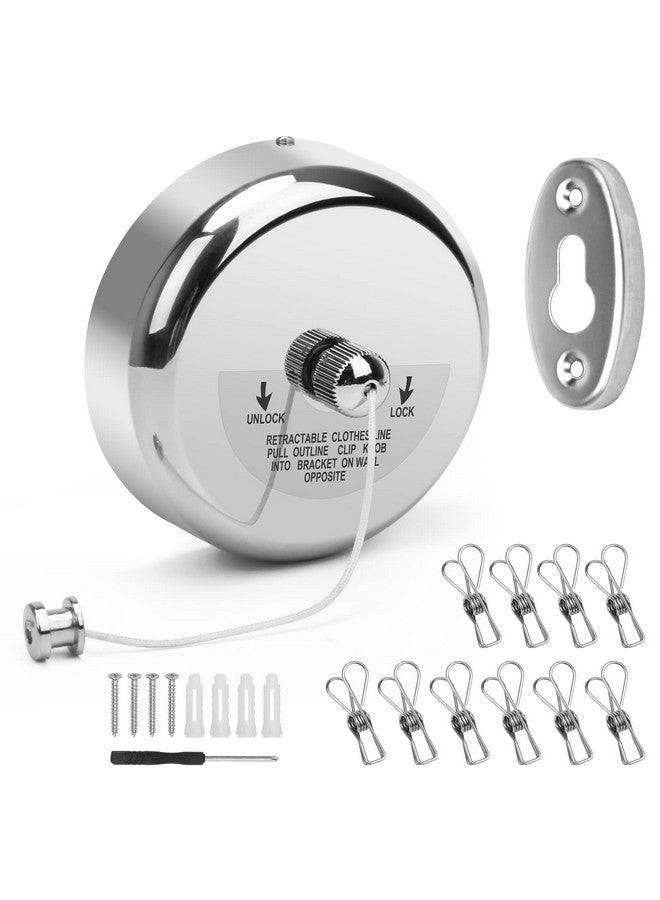 Catcan Retractable Clothesline, Stainless Steel Round Clothes Line Retracting Indoor for Hotel, Bathroom, Laundry with 10 PCS Metal Clothespins Adjustable Rope Shower Clothing Line(9.2FT Nylon String) - Image 1