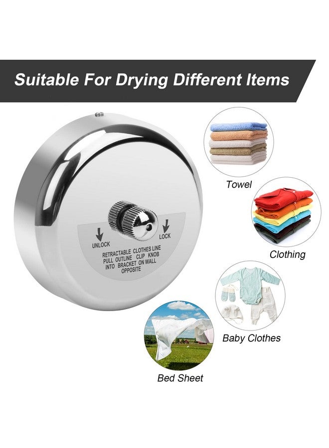 Catcan Retractable Clothesline, Stainless Steel Round Clothes Line Retracting Indoor for Hotel, Bathroom, Laundry with 10 PCS Metal Clothespins Adjustable Rope Shower Clothing Line(9.2FT Nylon String) - Image 5
