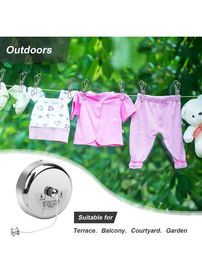 Catcan Retractable Clothesline, Stainless Steel Round Clothes Line Retracting Indoor for Hotel, Bathroom, Laundry with 10 PCS Metal Clothespins Adjustable Rope Shower Clothing Line(9.2FT Nylon String) - Image 3