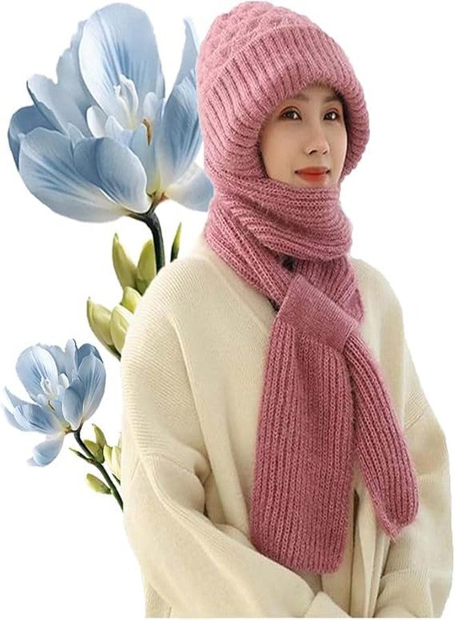TAPUJI 2 in 1 Windproof Scarf with Cap Integrated Ear Guard Hat Plus Velvet, Winter Warm Soft Knitted Beanie Hats Scarf- Woolen Lovely Muffler Fur Cap Stylish Headwear for Women & Girls (Mix color) - Image 1