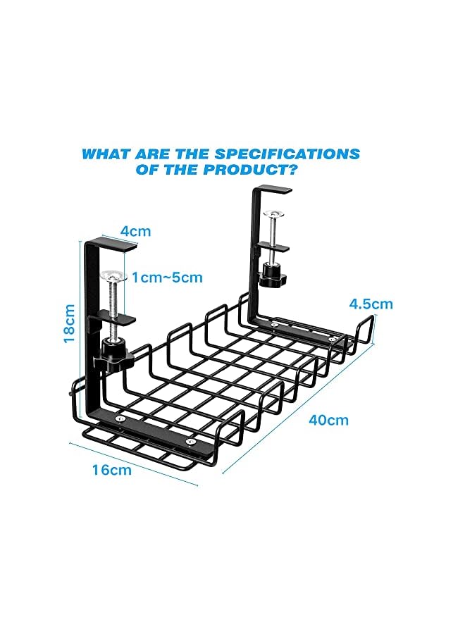 PROMASS Desk Cable Management Tray 1 Pack, 40cm Under Desk Cord Organizer with Clamp Mount System for Wire Management, Metal Wire Cable Holder for Desks, Offices, and Kitchens, No Need to Drill Holes - Image 4