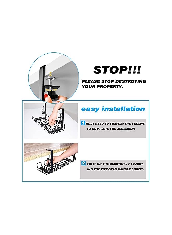 PROMASS Desk Cable Management Tray 1 Pack, 40cm Under Desk Cord Organizer with Clamp Mount System for Wire Management, Metal Wire Cable Holder for Desks, Offices, and Kitchens, No Need to Drill Holes - Image 5