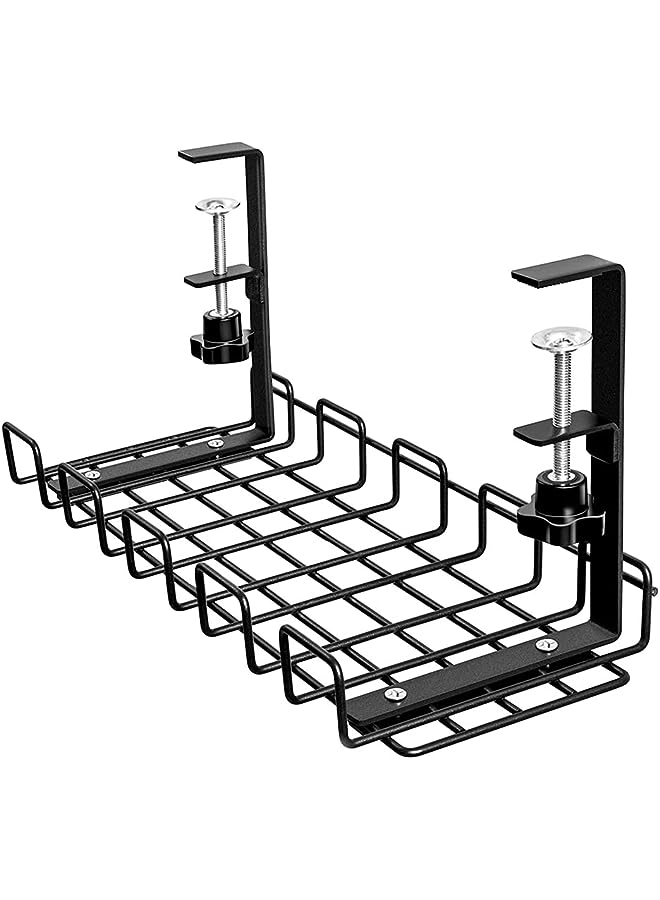 PROMASS Desk Cable Management Tray 1 Pack, 40cm Under Desk Cord Organizer with Clamp Mount System for Wire Management, Metal Wire Cable Holder for Desks, Offices, and Kitchens, No Need to Drill Holes - Image 1