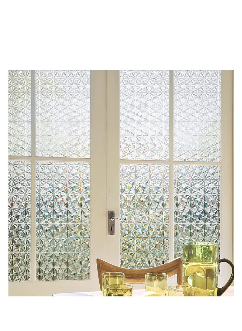 Window Privacy Film Antique Frosted Stained Glass Window Clings 3D Decorative Prism Stickers Non Adhesive Static Bathroom Door Coverings UV Sun Blocking Iridescent Decals 17.7 39.5in - Image 3