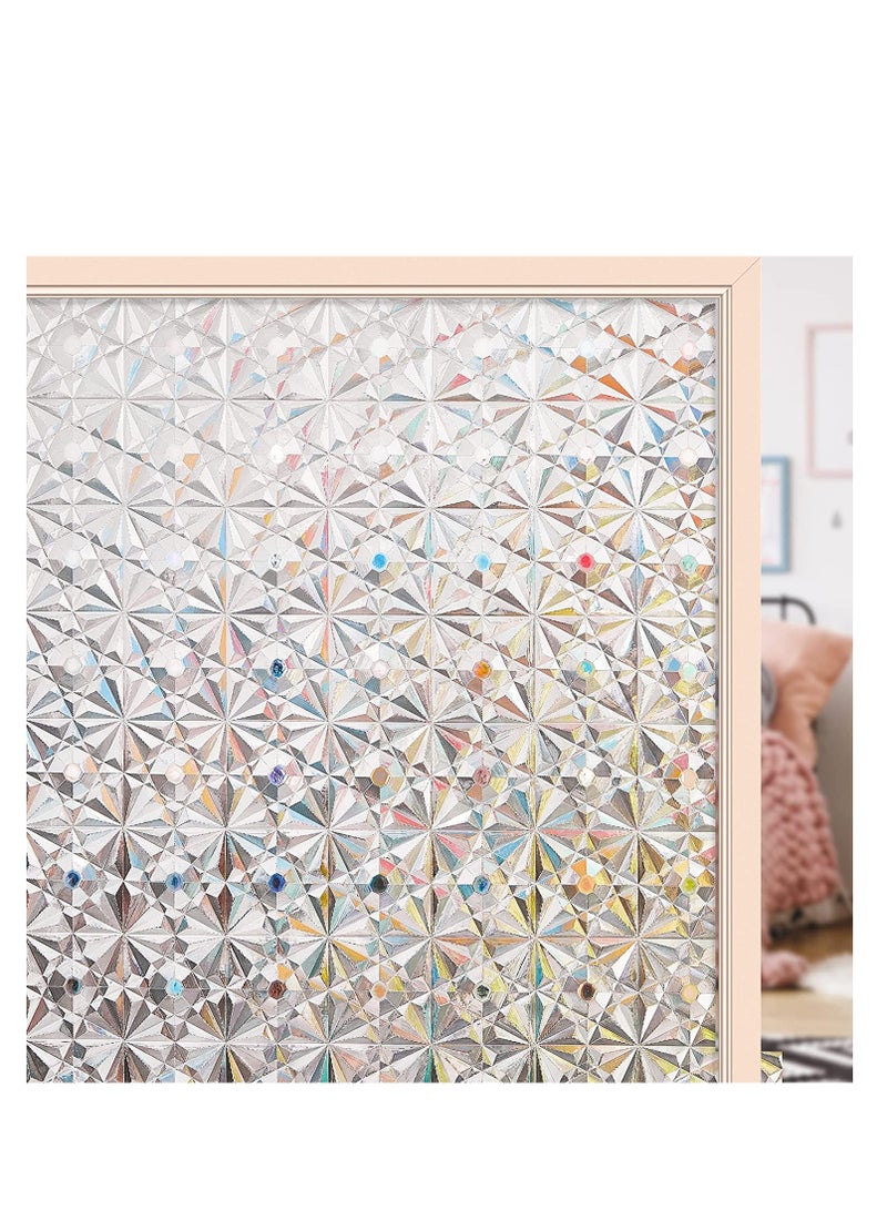 Window Privacy Film Antique Frosted Stained Glass Window Clings 3D Decorative Prism Stickers Non Adhesive Static Bathroom Door Coverings UV Sun Blocking Iridescent Decals 17.7 39.5in - Image 1