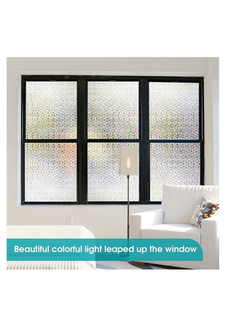 Window Privacy Film Antique Frosted Stained Glass Window Clings 3D Decorative Prism Stickers Non Adhesive Static Bathroom Door Coverings UV Sun Blocking Iridescent Decals 17.7 39.5in - Image 2