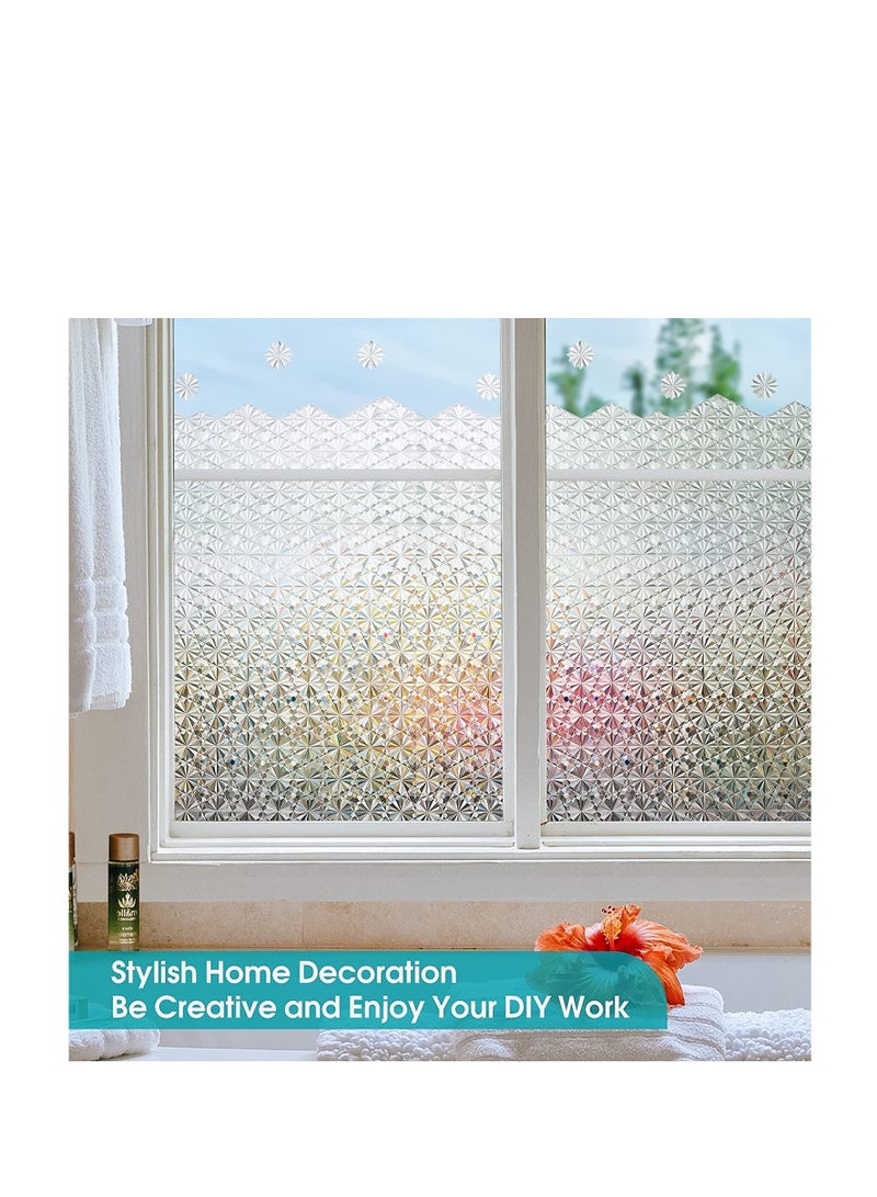 Window Privacy Film Antique Frosted Stained Glass Window Clings 3D Decorative Prism Stickers Non Adhesive Static Bathroom Door Coverings UV Sun Blocking Iridescent Decals 17.7 39.5in - Image 4