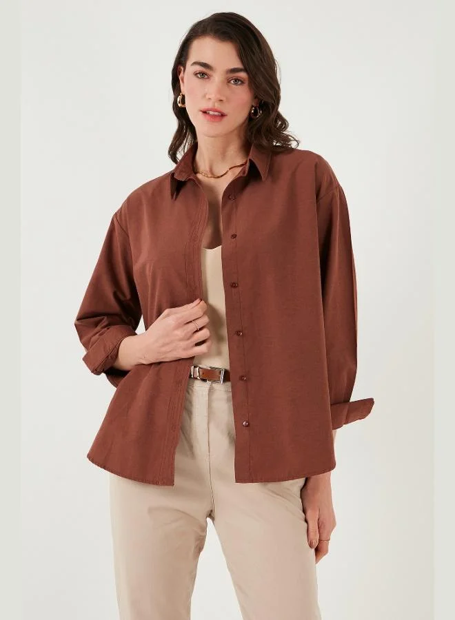 ليلا قميص نسائي قطني بقصة أمامية قصيرة وخلفية طويلة بيضاوي