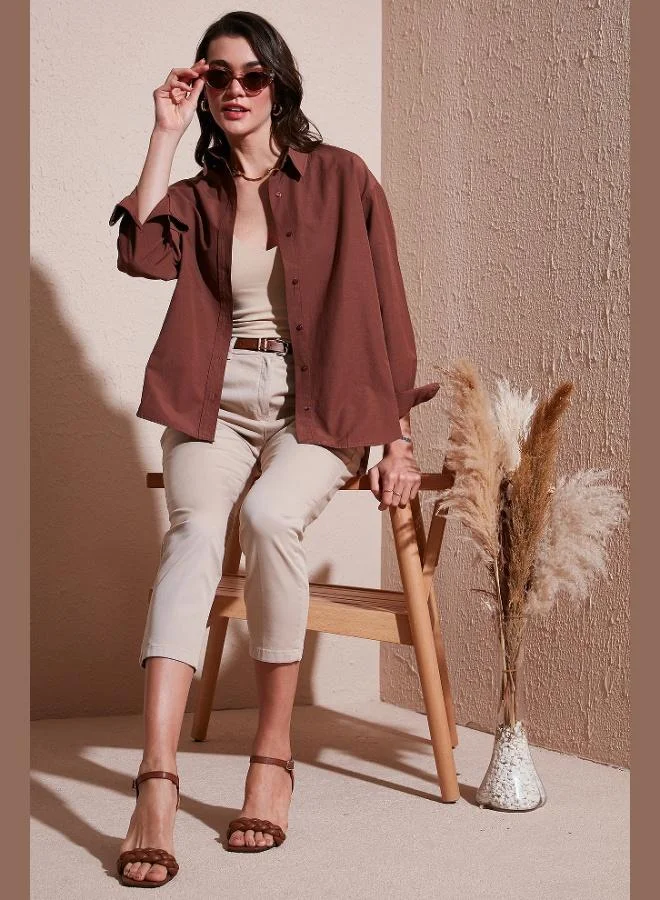 ليلا قميص نسائي قطني بقصة أمامية قصيرة وخلفية طويلة بيضاوي