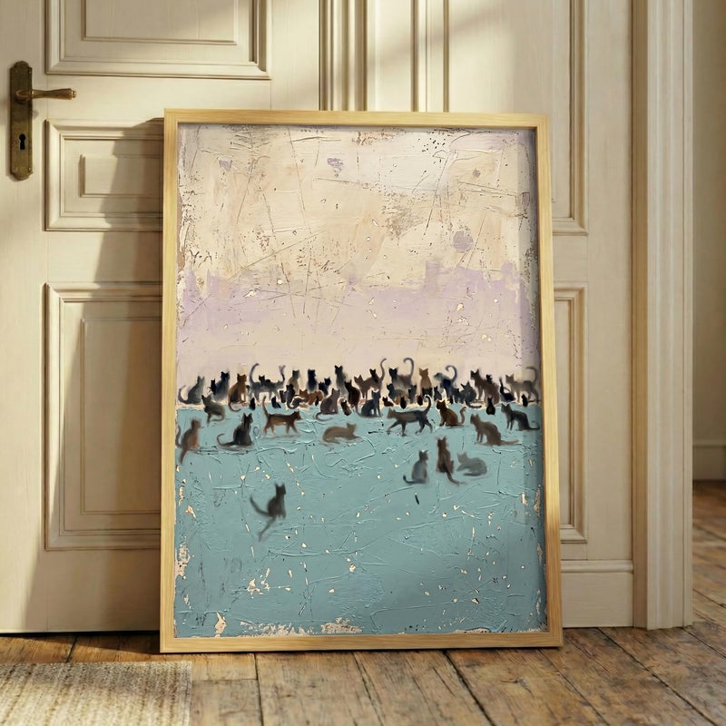 TNESSENTIAL Abstract Cat Silhouette Print – Faux Texture Blue Sea Painting, Modern Coastal Wall Art, Impasto Style Poster, Minimalist Pet Decor - Image 4