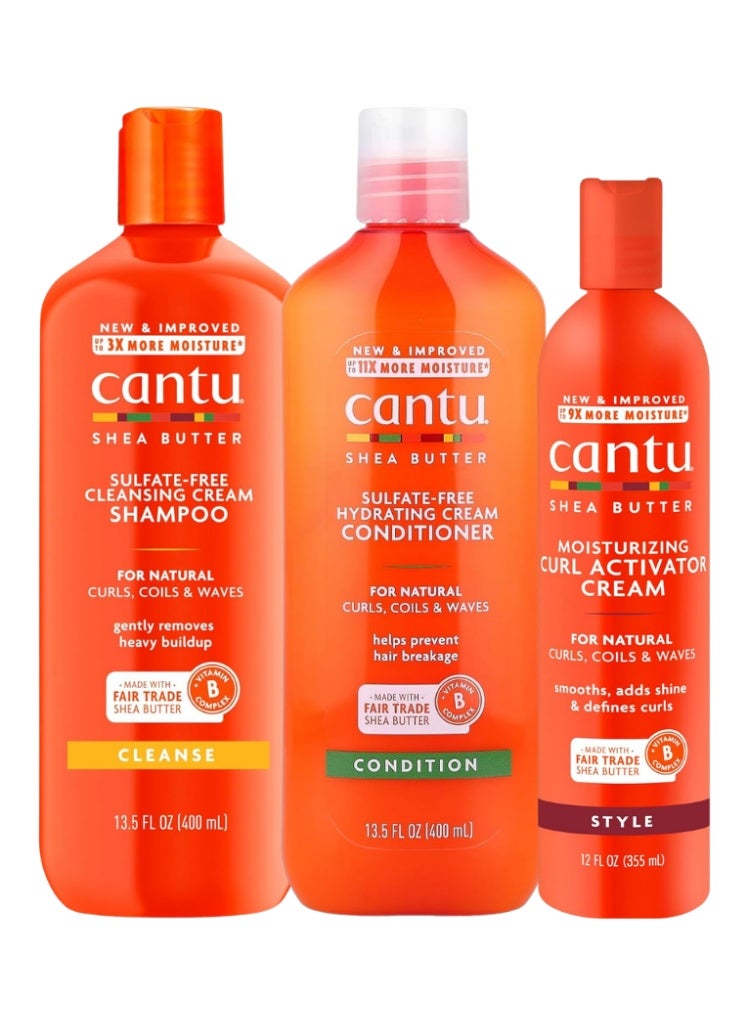 Cantu Shea Butter Sulfate-Free Shampoo, Hydrating Conditioner & Curl Activator Cream Set – Moisture Care Trio for Natural Hair 900MLml - Image 1