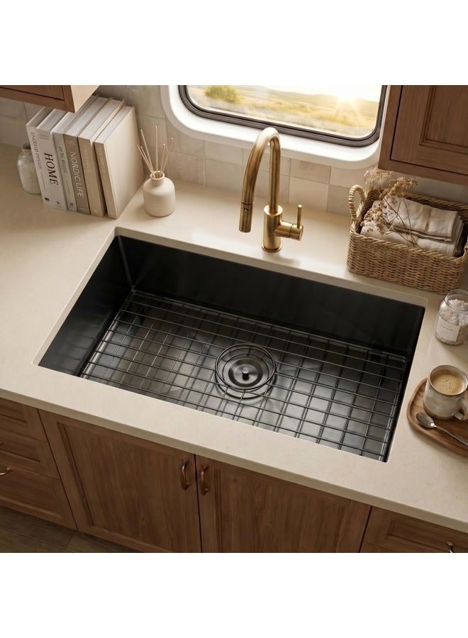 MILOSEN 27''×16''×7'' Stainless Steel RV Kitchen Sink, Black Undermount Kitchen Sinks, Single Bowl Camper Outdoor Kitchen Sink, 7 Inch Depth Deep Sink with Accessories - Image 3