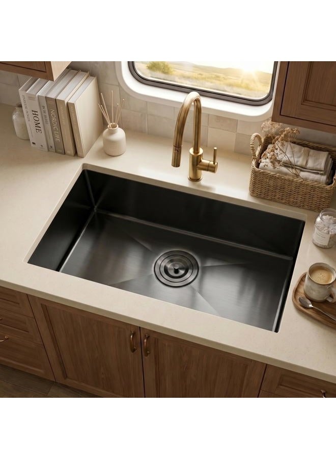 MILOSEN 27''×16''×7'' Stainless Steel RV Kitchen Sink, Black Undermount Kitchen Sinks, Single Bowl Camper Outdoor Kitchen Sink, 7 Inch Depth Deep Sink with Accessories - Image 2