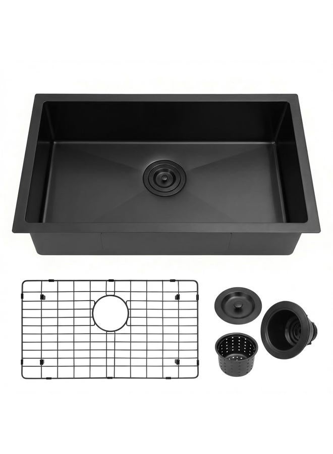 MILOSEN 27''×16''×7'' Stainless Steel RV Kitchen Sink, Black Undermount Kitchen Sinks, Single Bowl Camper Outdoor Kitchen Sink, 7 Inch Depth Deep Sink with Accessories - Image 1