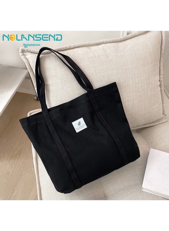 NOLANSEND Nuolansendi Canvas Handbag, Shoulder Bag, Large Capacity Eco-friendly Storage Travel Bag For Shopping, Black - Image 1