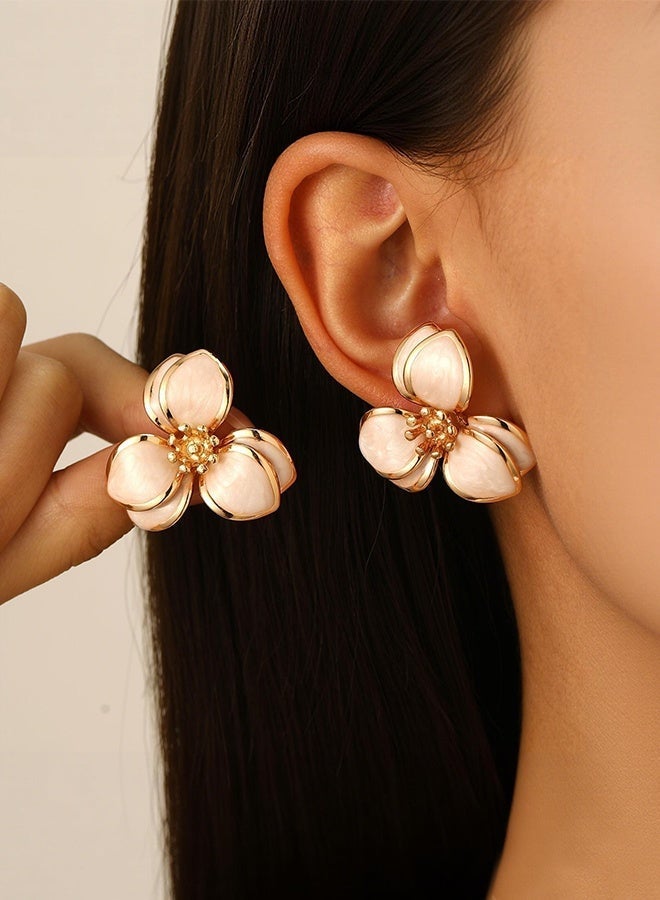 DAEVO Gold Plated Nude Enamel 3D Flower Stud Earrings for Women - Image 4