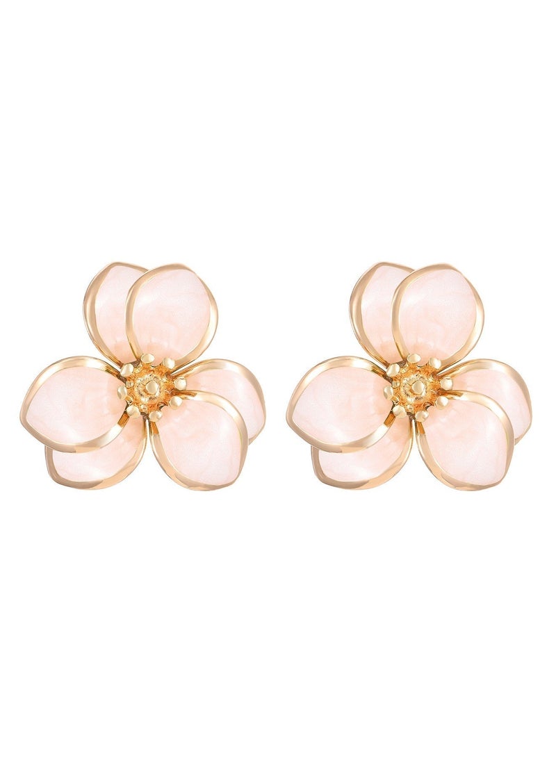 DAEVO Gold Plated Nude Enamel 3D Flower Stud Earrings for Women - Image 2