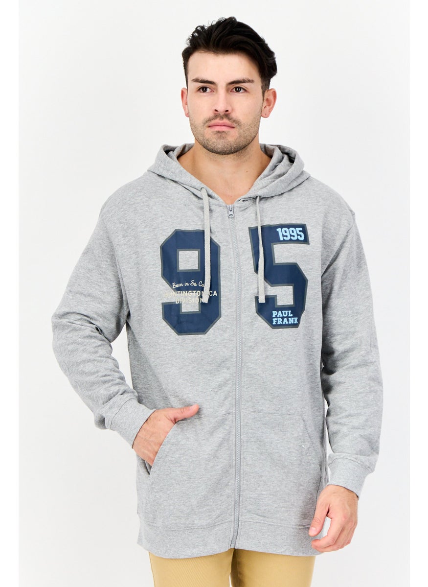 Paul Frank - Men Printed Long Sleeves Full Zip Hoodie, Light Grey - Image 1