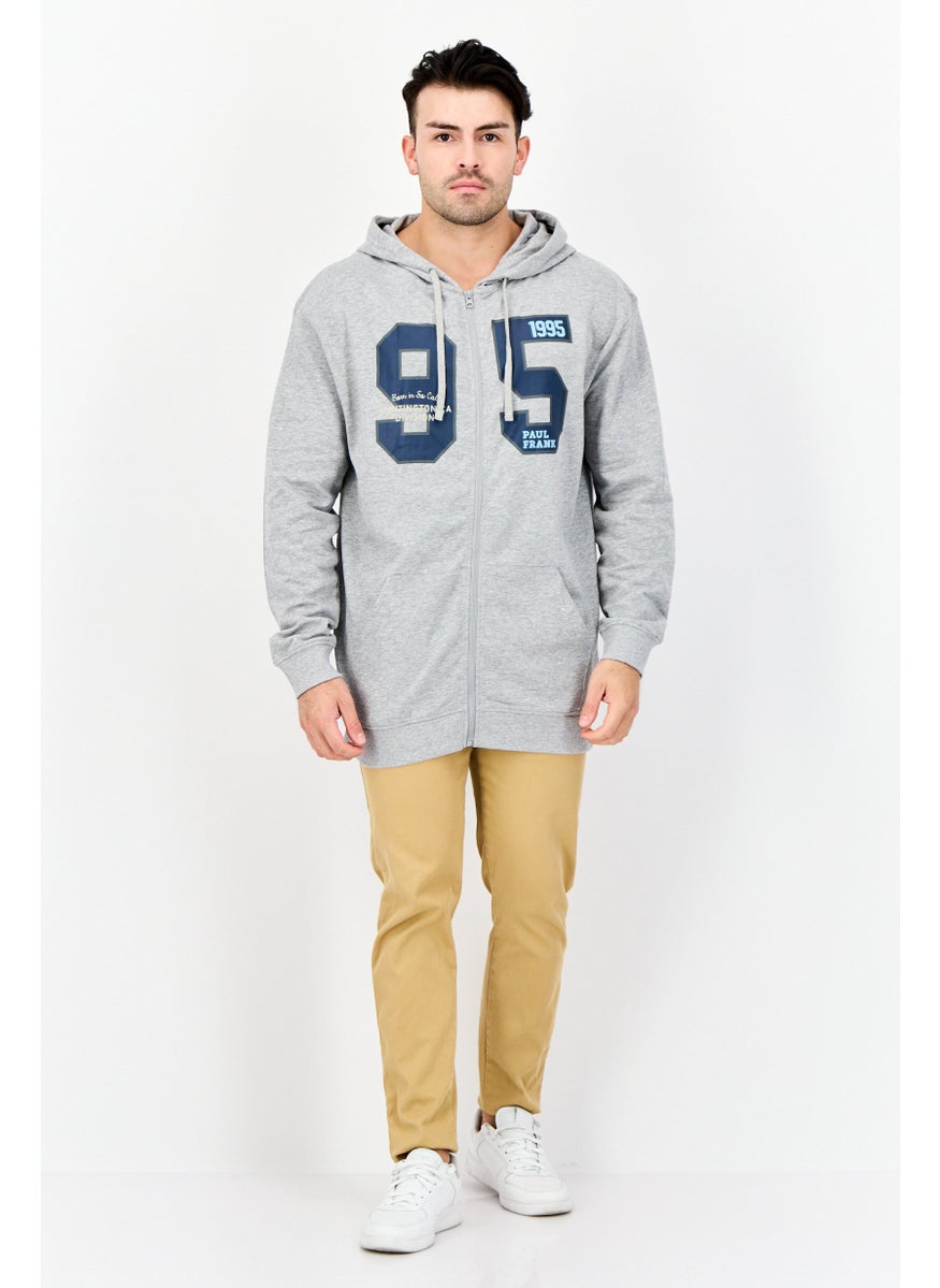 Paul Frank - Men Printed Long Sleeves Full Zip Hoodie, Light Grey - Image 1