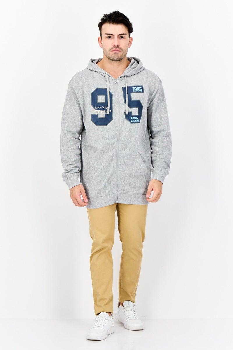 Paul Frank Men Printed Long Sleeves Full Zip Hoodie, Light Grey - Image 4