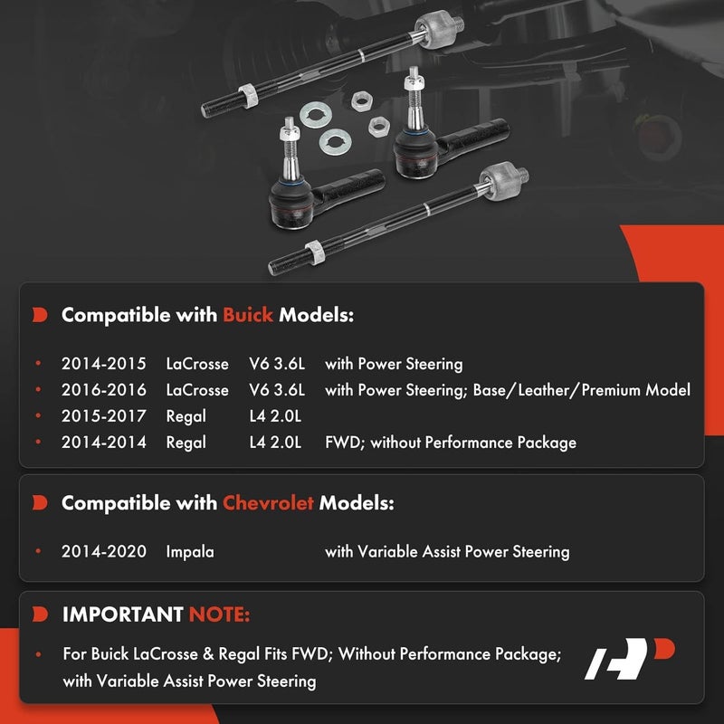 A-Premium Front Inner and Outer Tie Rod End Kit - Image 2