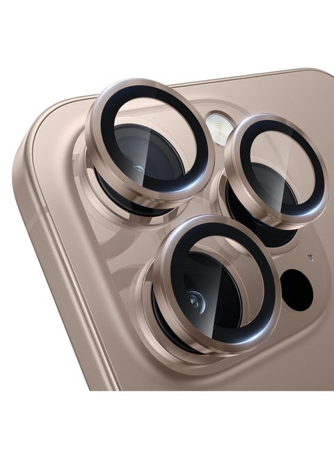 واقي عدسة الكاميرا لهاتف iPhone 16 Pro/iPhone 16 Pro Max، مقاوم للكسر، حلقة من سبائك الألومنيوم فائقة النحافة، غشاء واقي لعدسة الكاميرا، (تيتانيوم ذهبي)