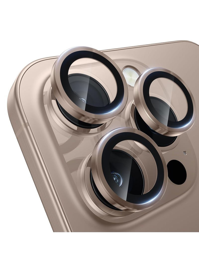 واقي عدسة الكاميرا لهاتف iPhone 16 Pro/iPhone 16 Pro Max، مقاوم للكسر، حلقة من سبائك الألومنيوم فائقة النحافة، غشاء واقي لعدسة الكاميرا، (تيتانيوم ذهبي)