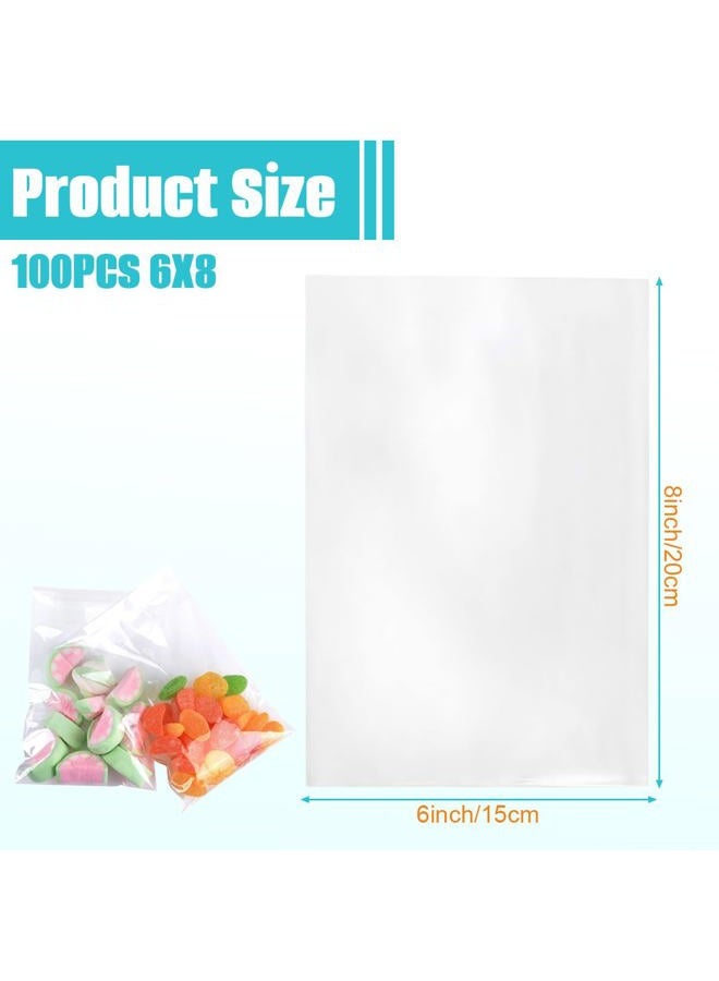 TOPWEL 100x Clear Flat Cello/Cellophane Treat Bag 6x8 inch(1.2mil) Gift Basket Supplies - Image 2