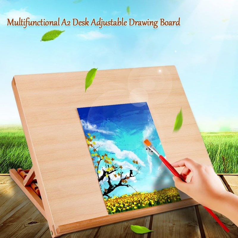 klarako Wood Table Sketchbox Easel, Adjustable Wood Desk Table Easel Box A2 Artist Drawing & Sketching Board 19.2 x 16.5 x 2.5in - Image 2