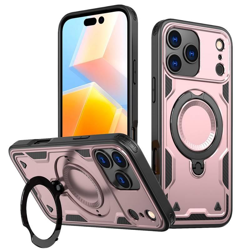MagSafe Drop Protection TPU + PC Case for iphone12promax 13promax with Kickstand and 360° Rotation in Rose Gold - Image 1