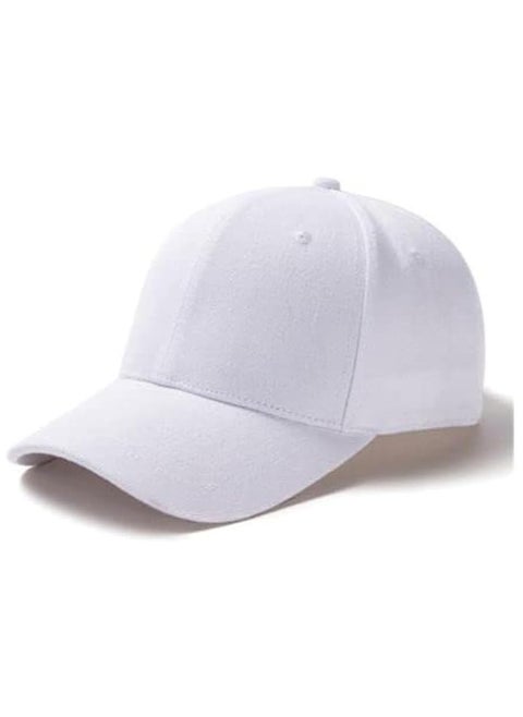 Sports baseball cap cap with back closure, casual summer, unisex, solid color, multi-colored, one size -White