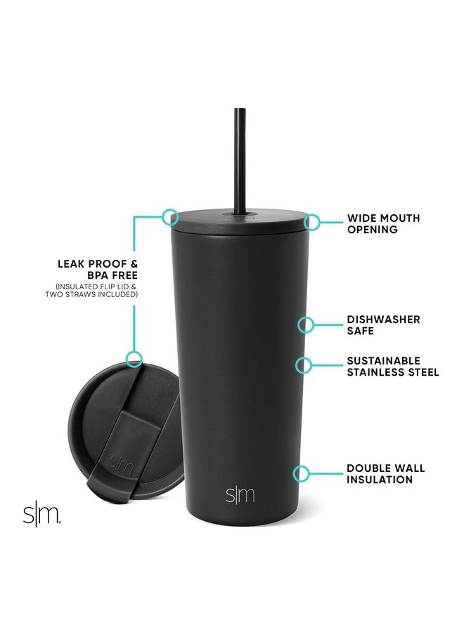 Simple Modern Simple Modern Insulated Tumbler with Lid and Straw | Iced Coffee Cup Reusable Stainless Steel Water Bottle Travel Mug | Gifts for Women Men Her Him | Classic Collection | 20oz | Midnight Black - Image 2