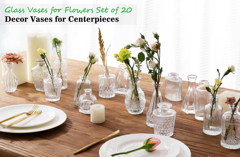 QLOFEI Glass Bud Vases -Set of 20 for Flowers, Small Clear Bud Vases in Bulk for Centerpieces Home Decor, Mini Glass Assorted for Rustic Wedding Floral Arrangements Home Table Decorations - Image 2