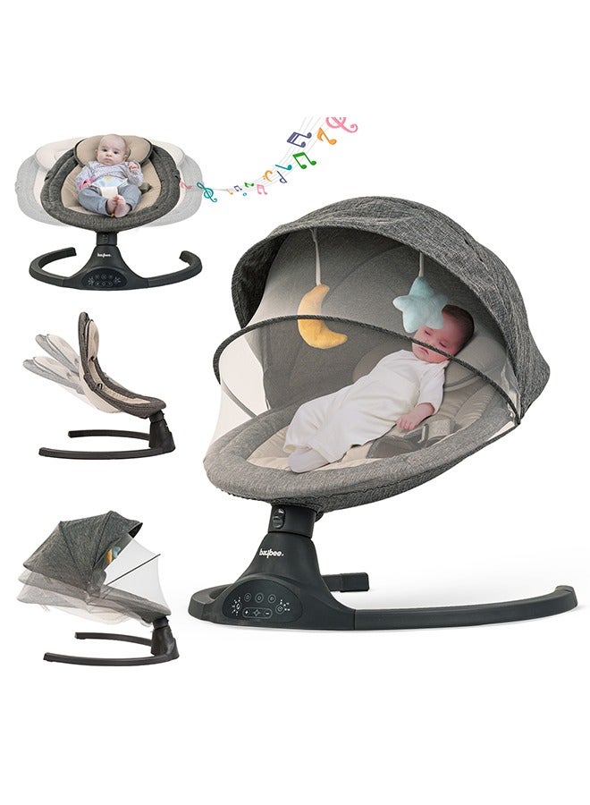 BAYBEE Premium Remote Automatic Electric Baby Swing Chair Cradle  With 5 Adjustable Swing Speed, Soothing Vibrations, Music, Mosquito Net, Safety Belt And Toys, Dark Grey  - Image 1