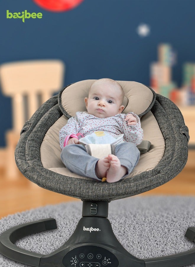 BAYBEE Premium Remote Automatic Electric Baby Swing Chair Cradle  With 5 Adjustable Swing Speed, Soothing Vibrations, Music, Mosquito Net, Safety Belt And Toys, Dark Grey  - Image 3