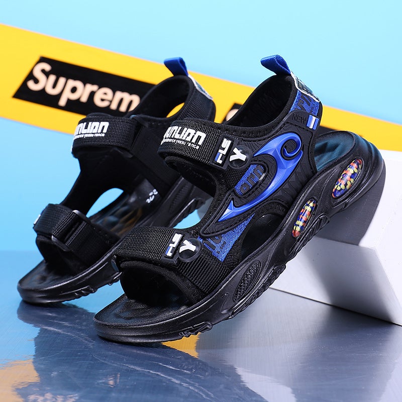 Boys' Sandals 8-12 Years Old 2024 Non-Slip Velcro Kidsren'S Beach Shoes Boys Middle And Large Kidsren - Image 3