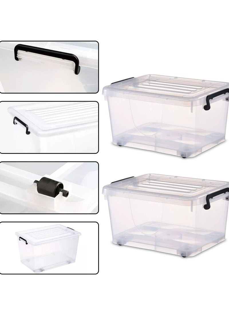 Generic - Storage plastic box (42L) with lid and wheels, for moving, lockable container with handles, transparent durable organiser bin, stackable storage box, heavy duty container - Image 1