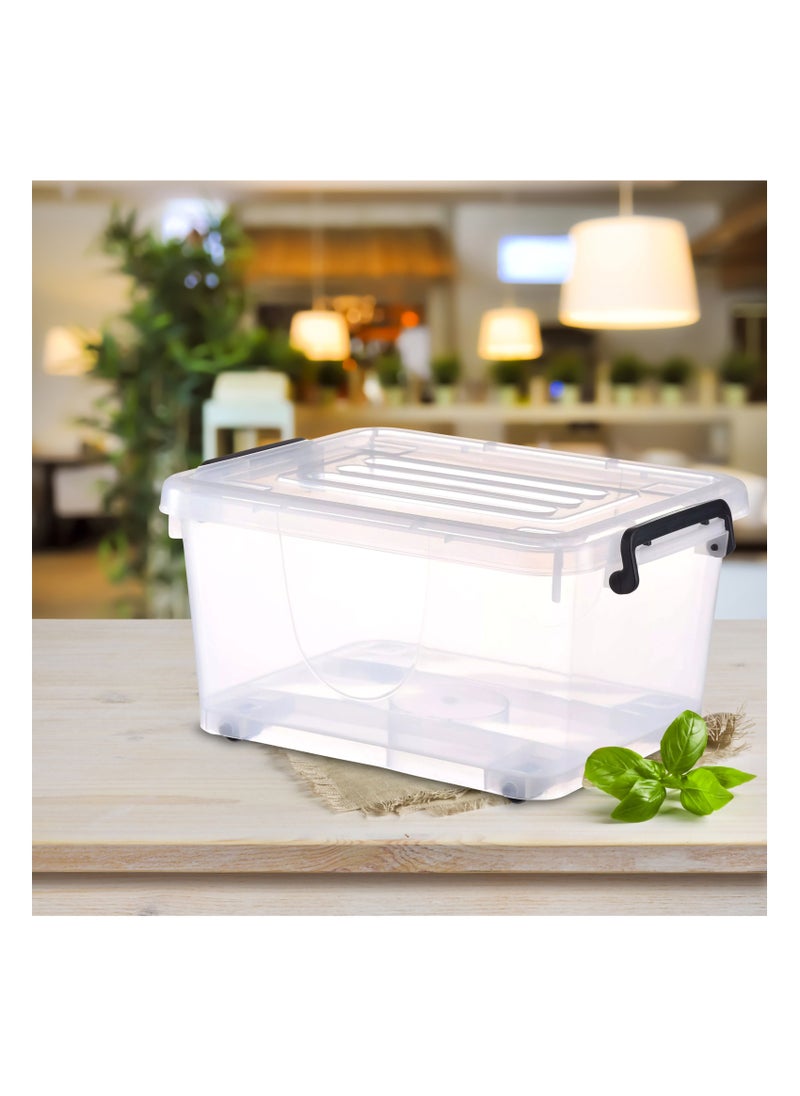 Generic - Storage plastic box (42L) with lid and wheels, for moving, lockable container with handles, transparent durable organiser bin, stackable storage box, heavy duty container - Image 1