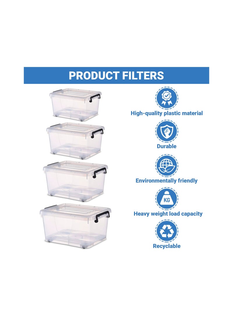 Generic - Storage plastic box (42L) with lid and wheels, for moving, lockable container with handles, transparent durable organiser bin, stackable storage box, heavy duty container - Image 1