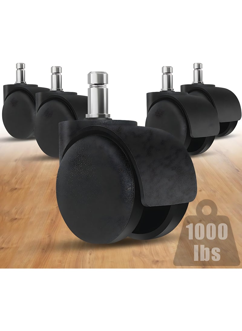 Set of 5 Office Chair Wheels – 2-Inch Heavy Duty Caster Wheels, Ultra Silent Chair Wheels for Gaming Chairs & Office Chairs, 1000lbs Load Capacity, Floor-Safe Rubber Cover, Smooth Rolling, Universal 11x22mm Stem, Easy Install Mobility Upgrade - Image 1