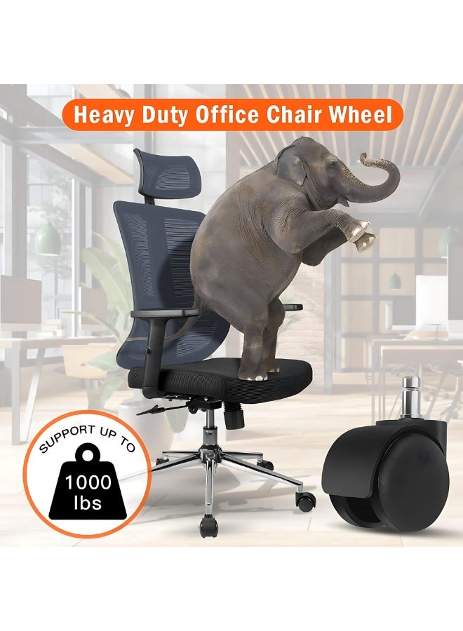Set of 5 Office Chair Wheels – 2-Inch Heavy Duty Caster Wheels, Ultra Silent Chair Wheels for Gaming Chairs & Office Chairs, 1000lbs Load Capacity, Floor-Safe Rubber Cover, Smooth Rolling, Universal 11x22mm Stem, Easy Install Mobility Upgrade - Image 2