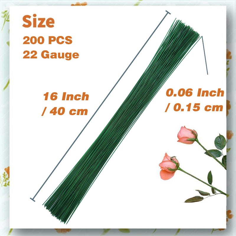 Hamiggaa 200 Pcs Floral Flower Stem Wire,16 Inch 22 Gauge Floral Stems,Green Crafting Floral Stem for Flower Arrangements DIY,Bouquent Stem Wrapping and Crafts - Image 2