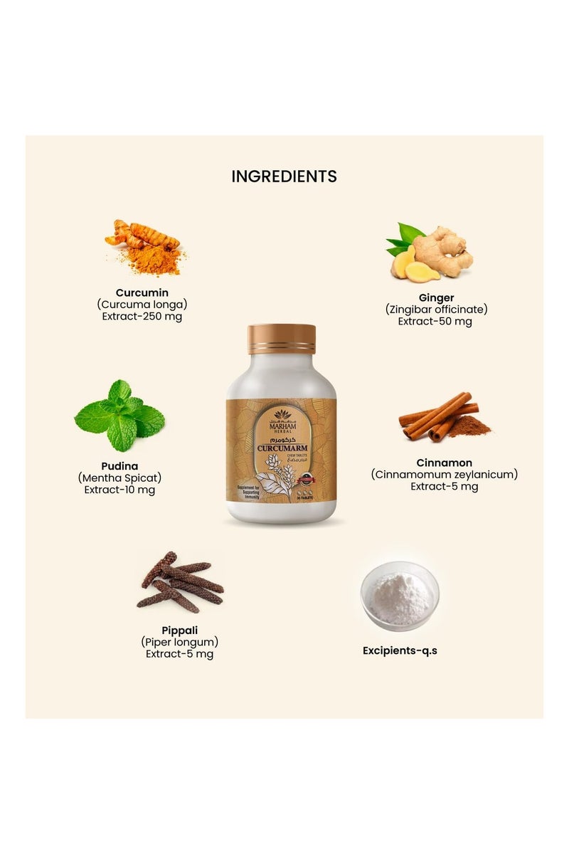 MARHAM HERBAL Curcumarm Chewable Tablets: Immune Booster with Curcumin, Ginger, Mint, Cinnamon, Pippali Combination - Dietary Supplements for Immune Support - 30 Tablets (30 Tablets) - Image 3